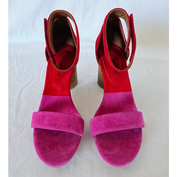 Jeffrey Campbell Purdy Pink & Red Suede Block Heel Sandals Size 7 - Picture 2 of 8